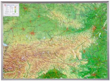 Raised relief map of Austria large 1:800.000