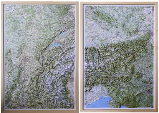 Raised relief maps The Alps 1:500.000, West and East