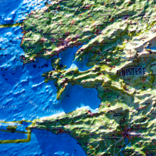 Preview: 3D relief map of Brittany, detail