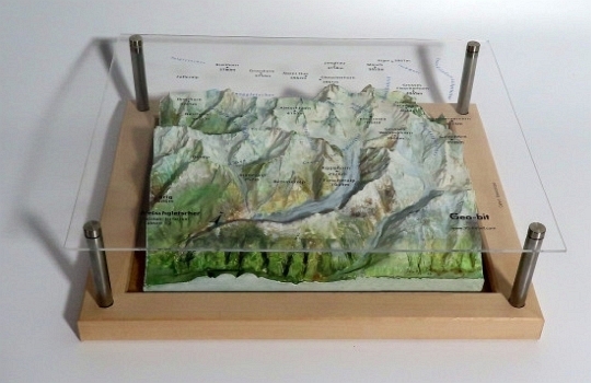 Mountain model Aletsch glacier, Konkordia hut, Aletschhorn 1:85000