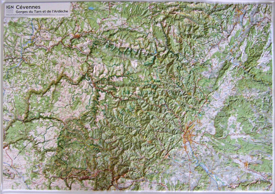 Raised relief map Cevennen and Ardeche