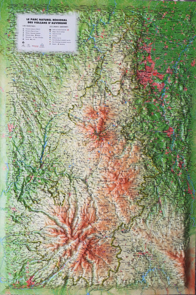 Raised relief map volcanoes of Auvergne