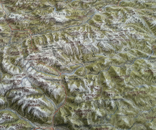 Raised relief map Alps East 1:500.000