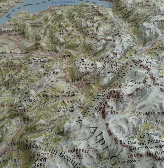 3D raised relief wallmap Alps West