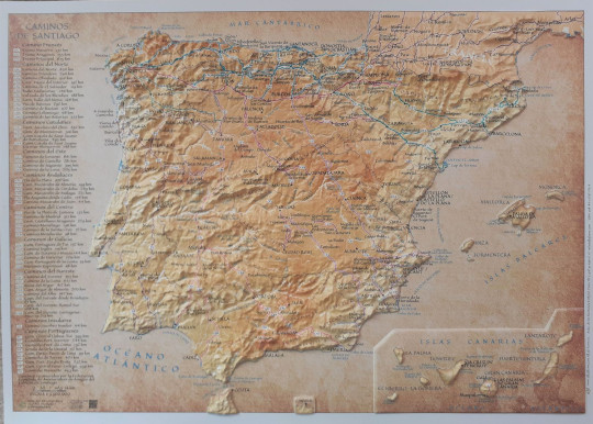 Relief map of all Ways of St. James Iberian Peninsula