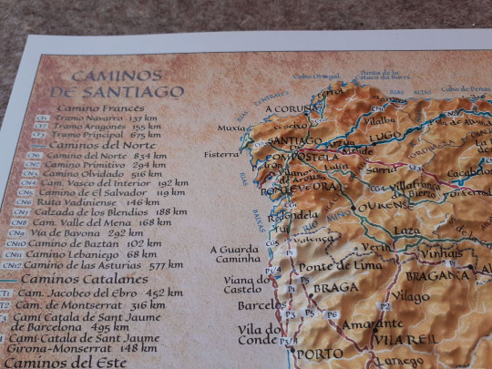 Relief map of all Ways of St. James Iberian Peninsula