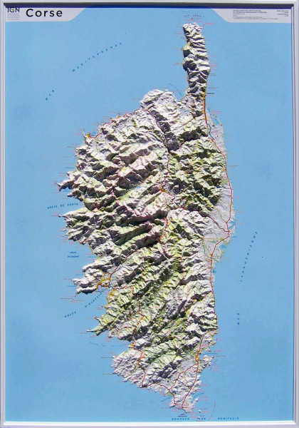 Raised relief map Corsica, big