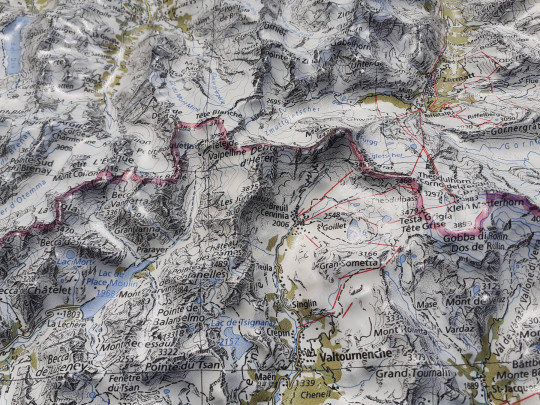 3D Relief Map Valais and Aosta Valley