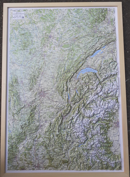 3D raised relief wallmap Alps West