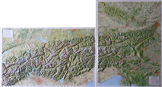 Raised relief maps The Alps 1:500.000, Central and East