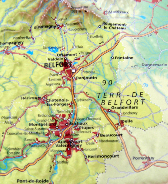 Raised relief map Franche-Comté