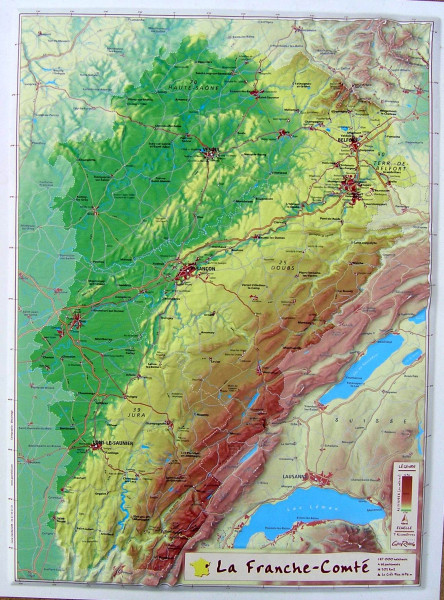 Raised relief map Franche-Comté