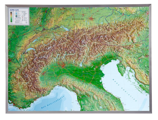 3D Raised relief map Alpine, 1:1.200.000