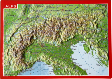 Raised relief map as postcard Alpen