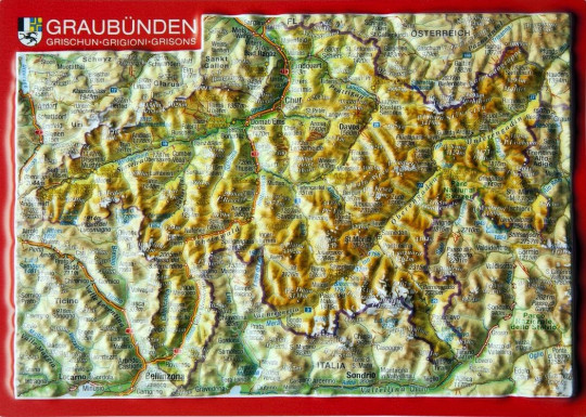 Relief postcard Graubünden, framed