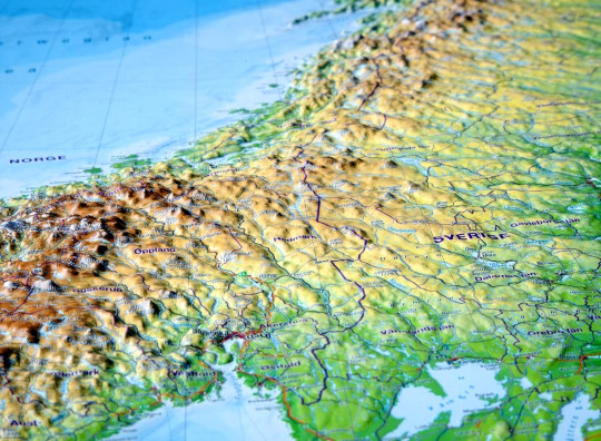Raised relief map Scandinavia