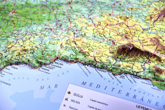 Raised relief map Andalusia