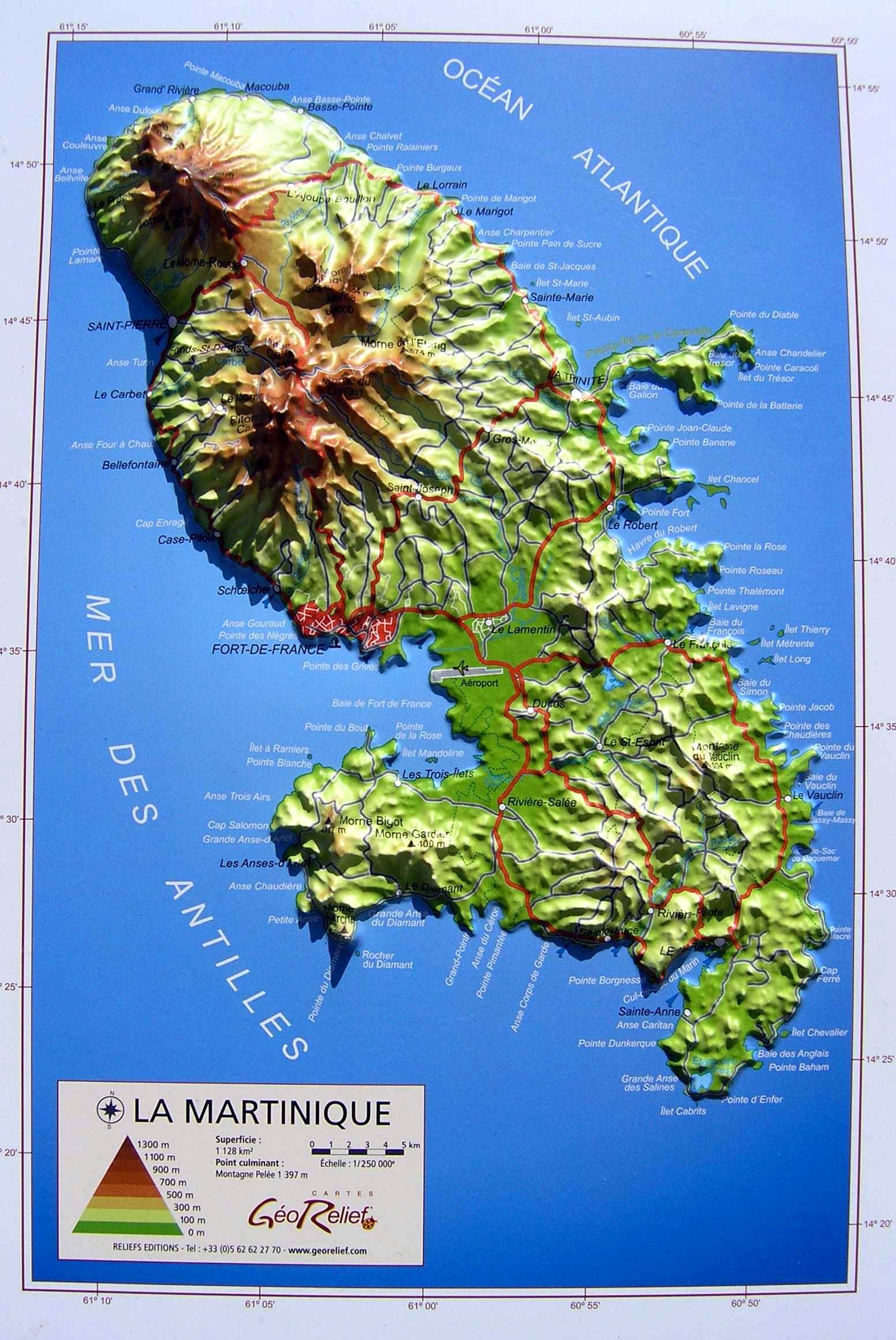 carte de la martinique relief