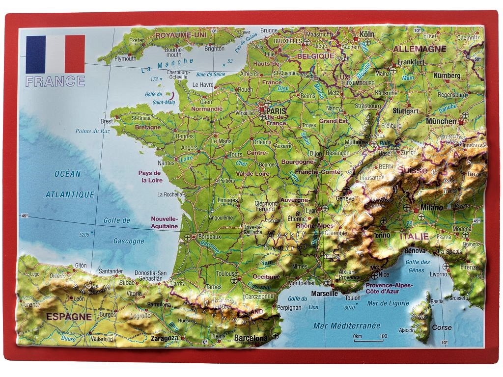 Carte postale en relief France as 3d map