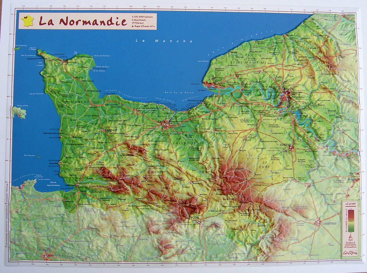raised relief map Normandie as 3d map