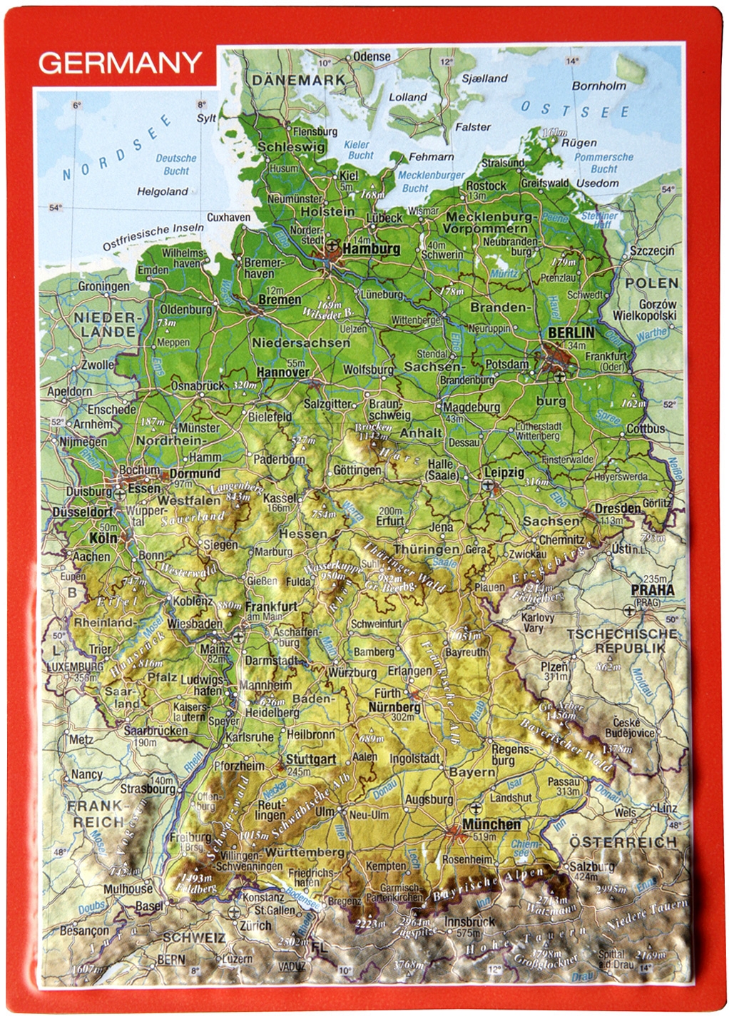 Reliefpostkarte Deutschland von Georelief Dresden - 3D-Relief Wandkarten