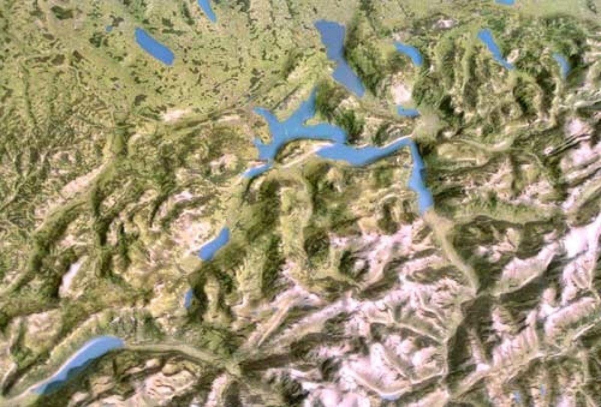 Raised relief map Switzerland aerial 1:500.000