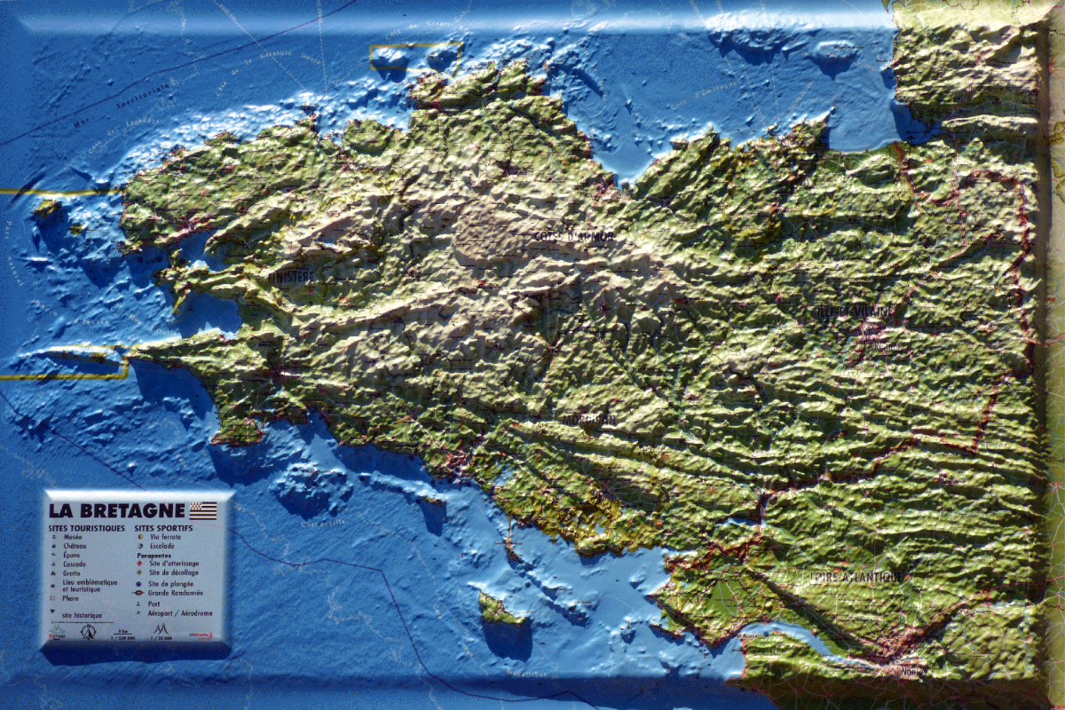 3D relief map of Brittany