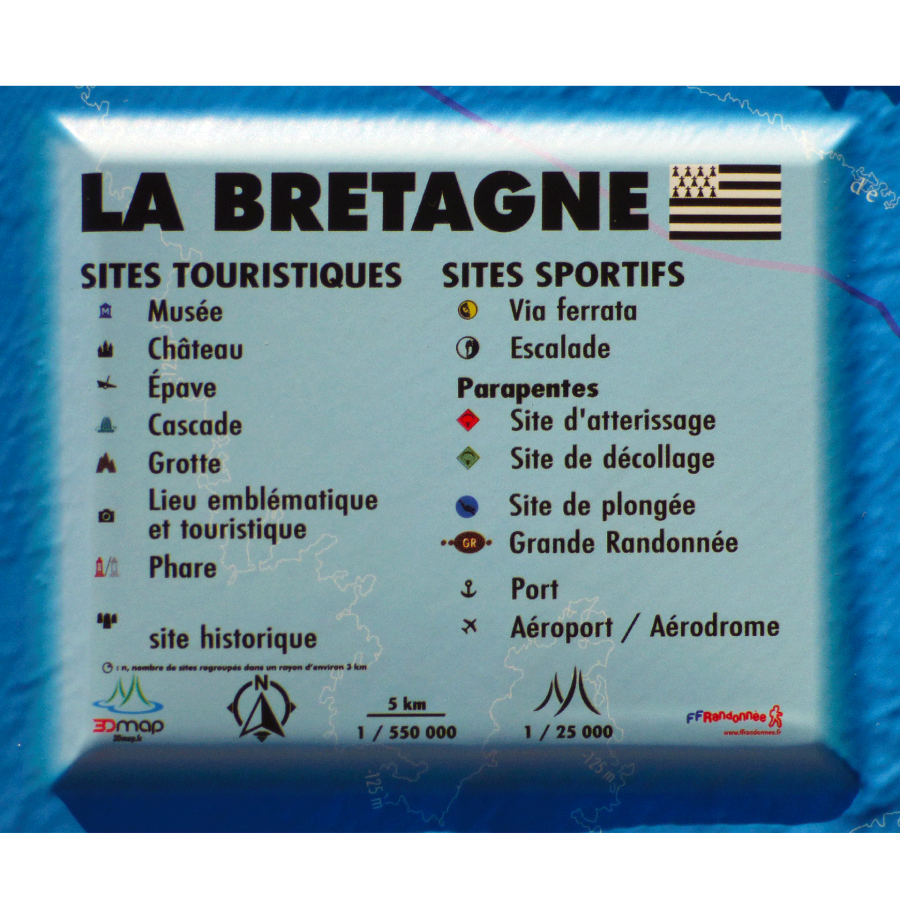 3D relief map of Brittany, legend