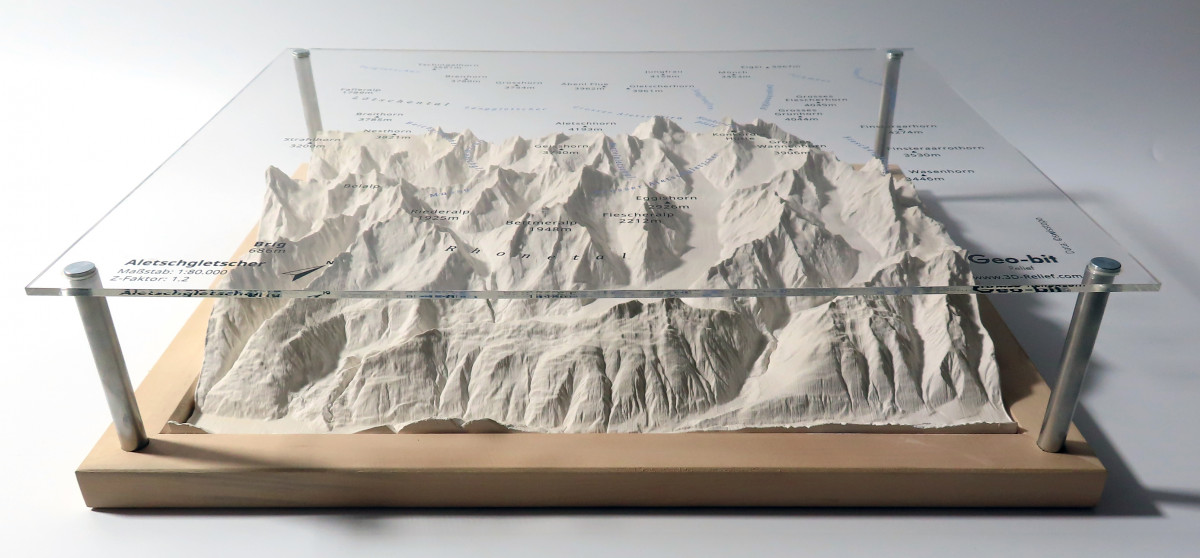 Mountain model Aletsch glacier, Konkordia hut, Aletschhorn 1:80000
