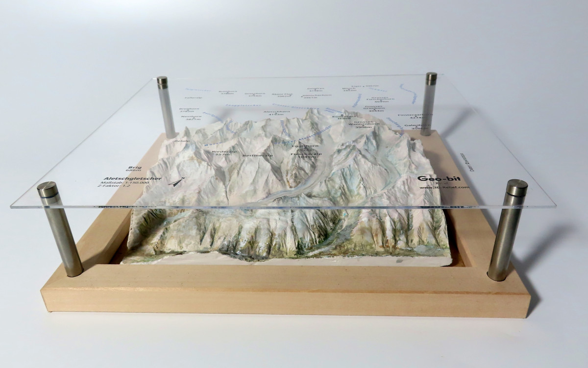 mountain model  Aletsch glacier, Konkordiahütte, Aletschhorn