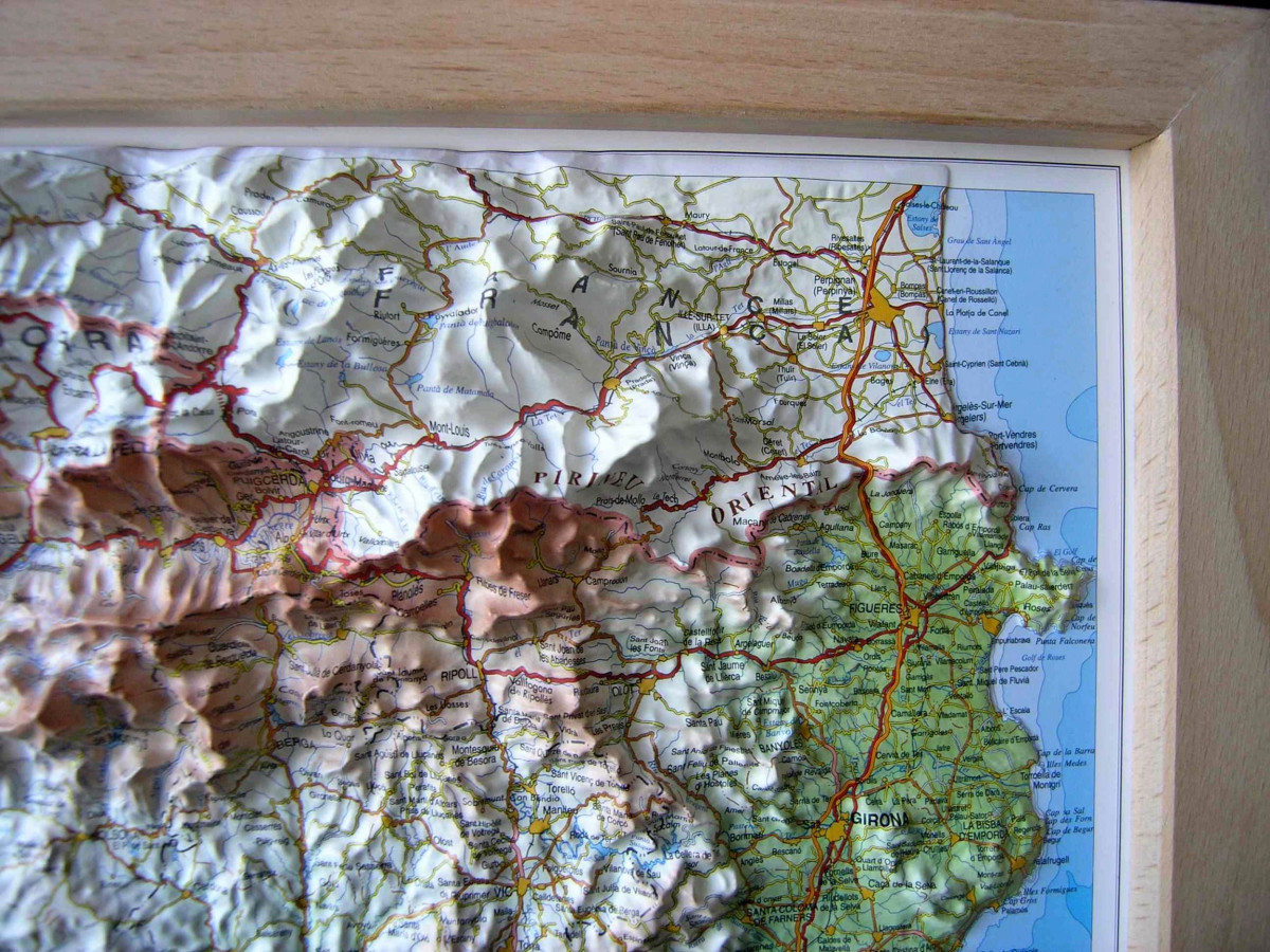 Raised relief map Catalonia