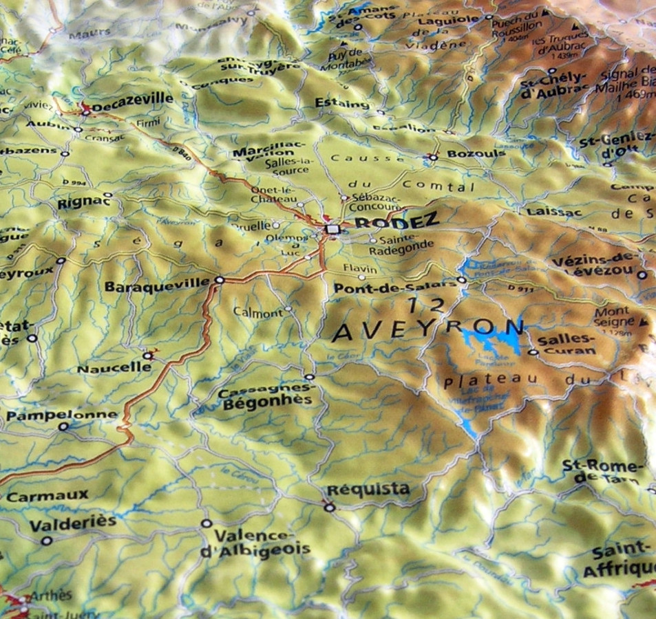 Raised relief map Midi Pyrenees