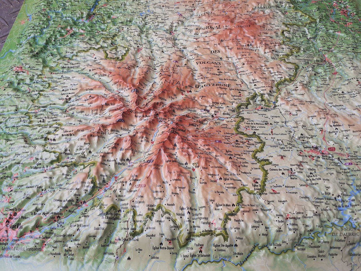 Raised relief map volcanoes of Auvergne