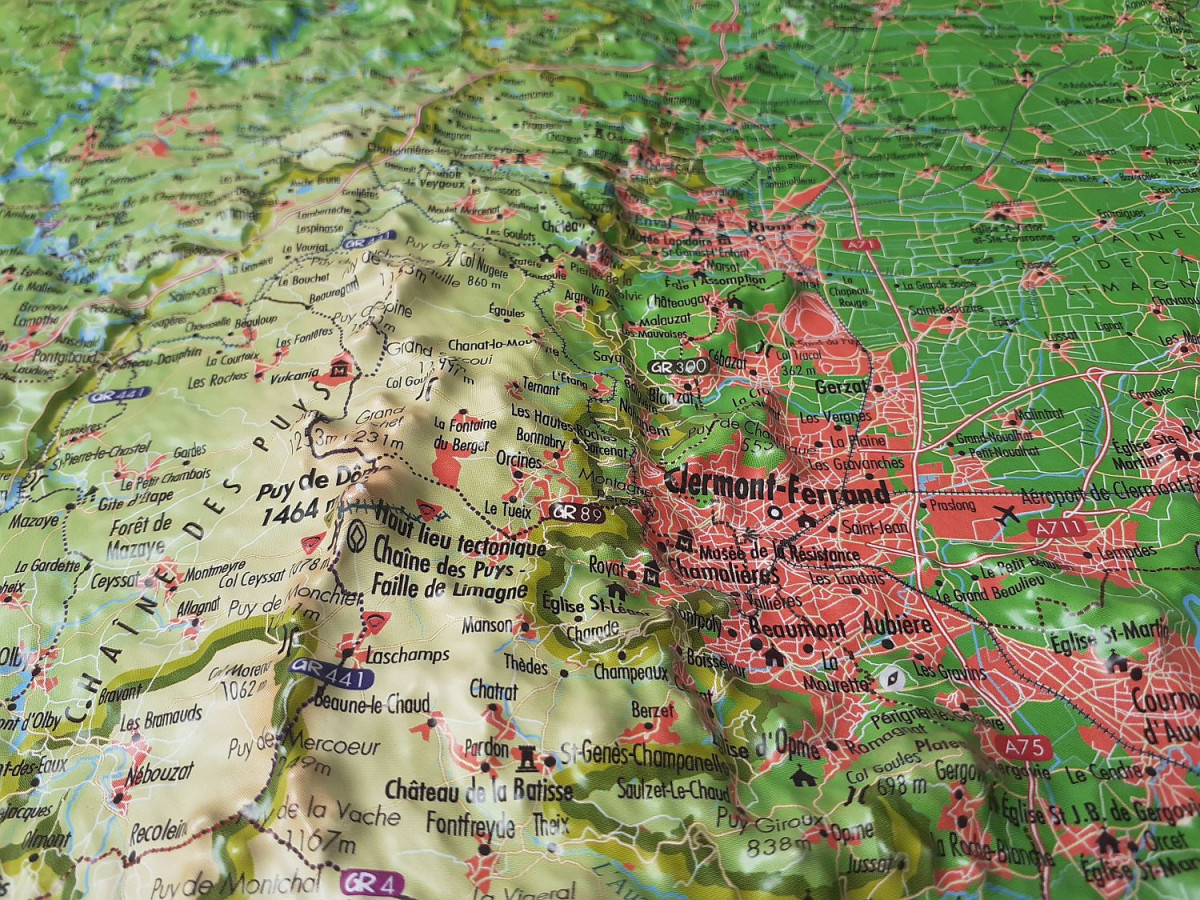Raised relief map volcanoes of Auvergne