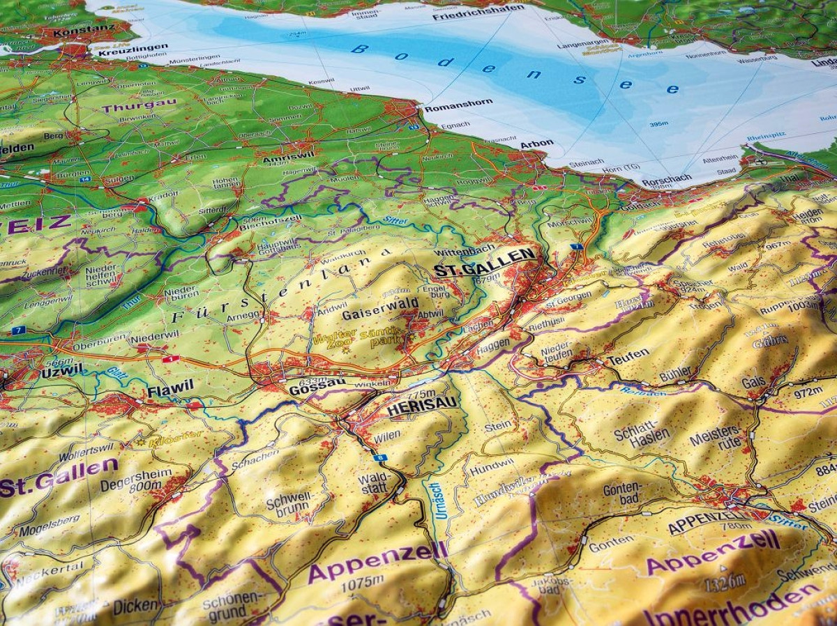 Raised relief map of  Lake of Constance and Allgäu