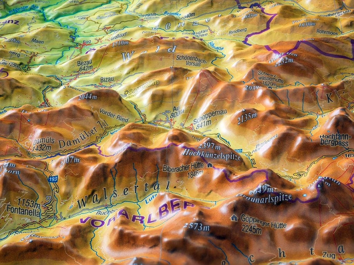 Raised relief map of  Lake of Constance and Allgäu
