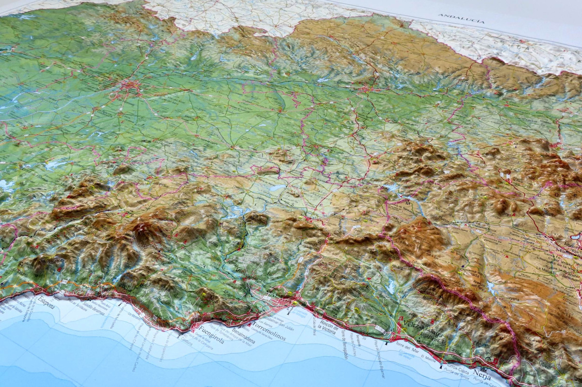 3D Raised Relief Map Malaga, Andalusia