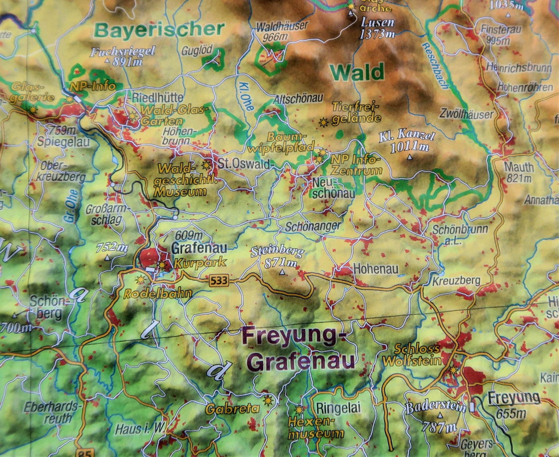 Raised relief map Bavarian Forest
