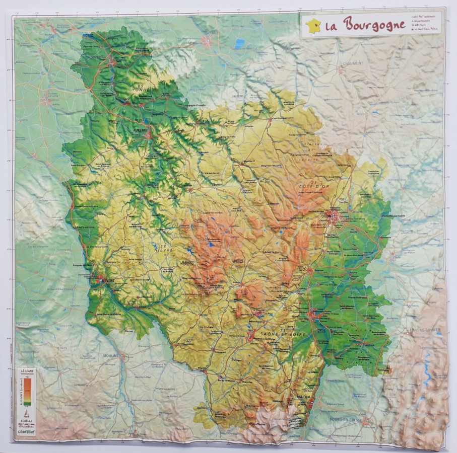 Raised Relief Map Burgundy