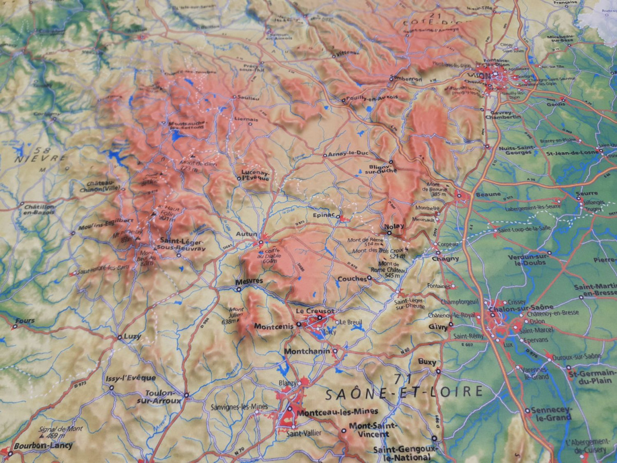 Raised Relief Map Burgundy