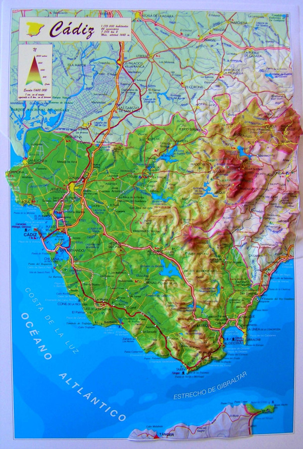 Raised relief map of Cadiz