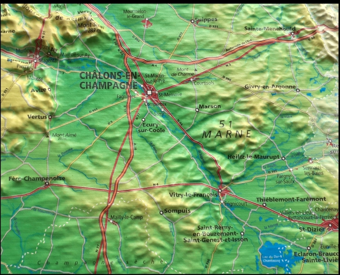 Raised relief Champagne and Ardennes