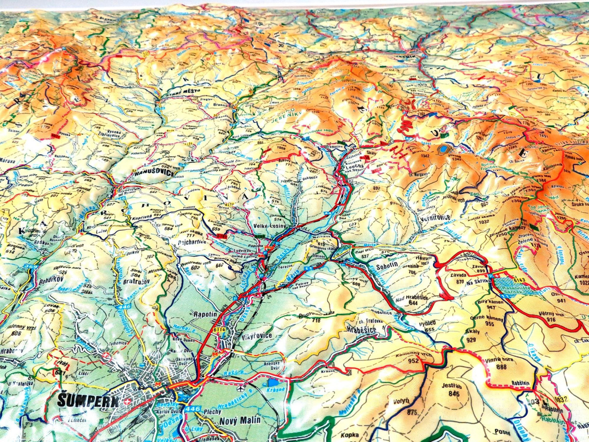 Große 3D Reliefkarte Jeseníky Gebirges, Tschechien detail1
