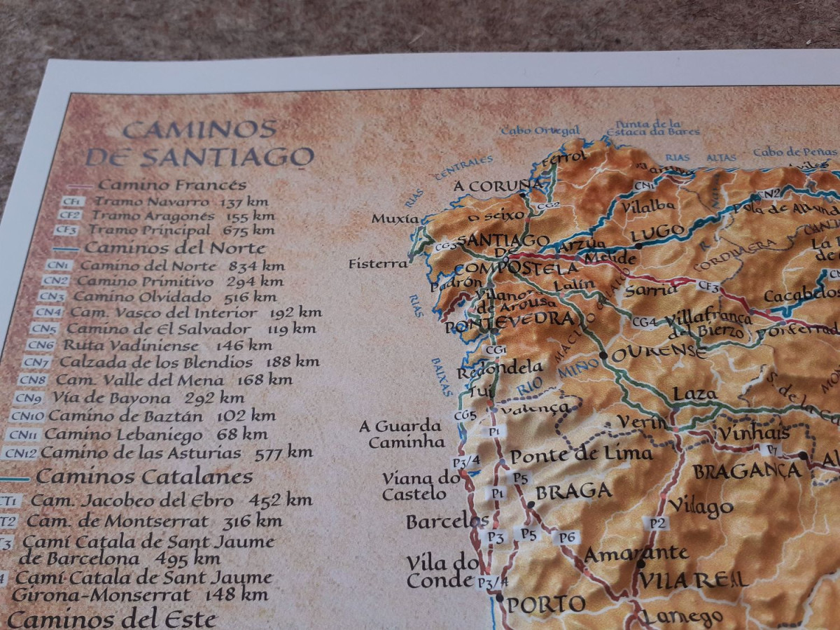 Relief map of all Ways of St. James Iberian Peninsula