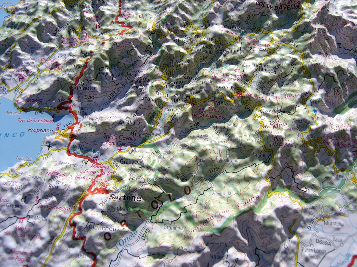 Raised relief map Corsica, big