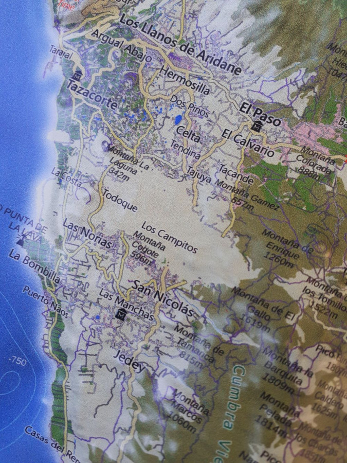 Relief map of the canary island La Palma