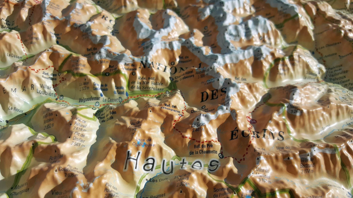 Raised relief map Massif des Ecrins