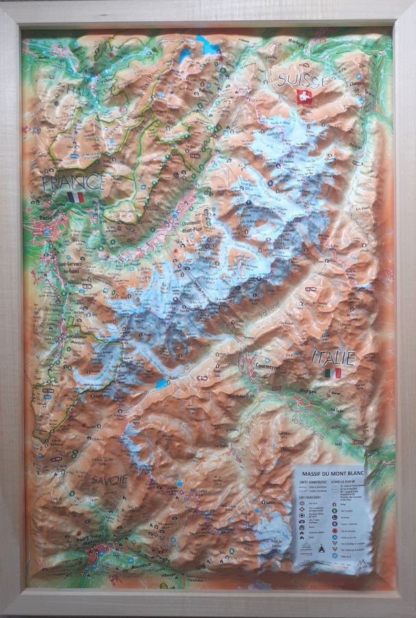 Raised relief map Mont Blanc