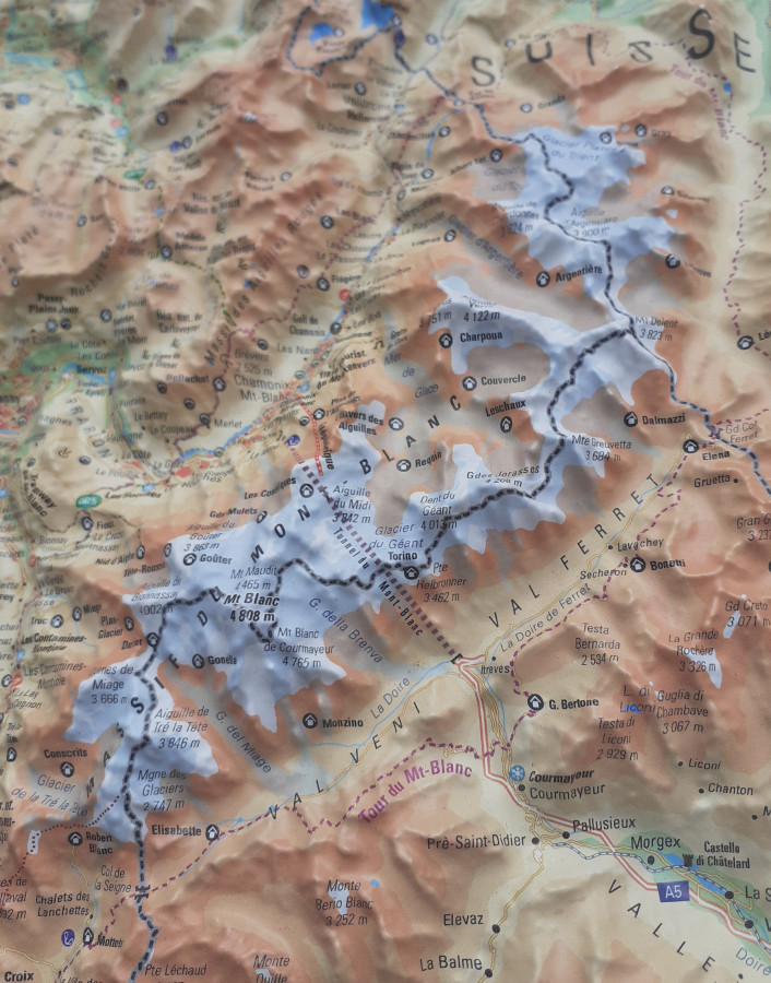 Raised relief map Mont Blanc and Annecy, small