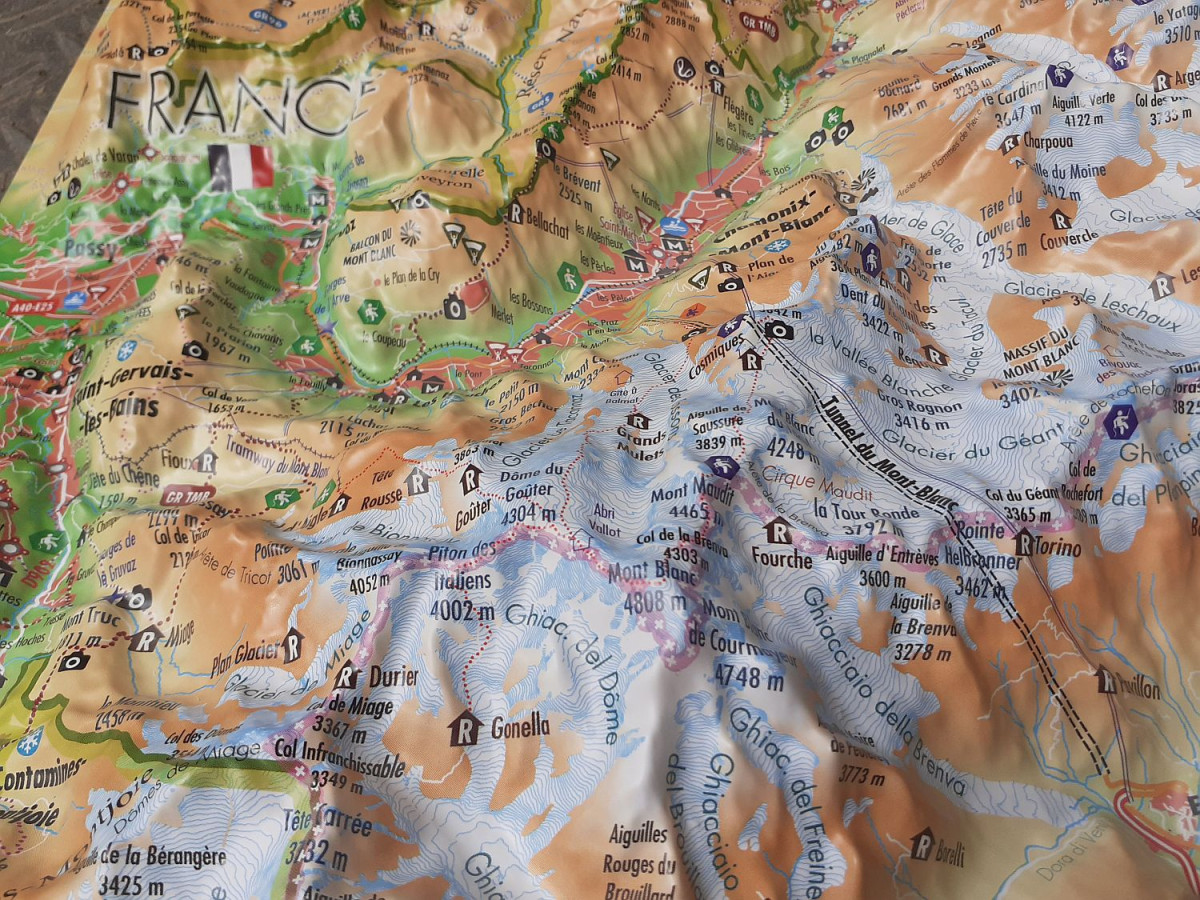 Raised relief map Mont Blanc